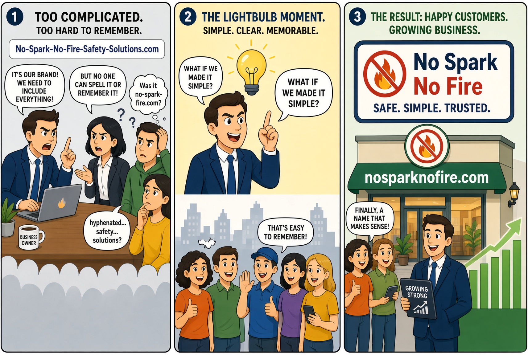 NoSparkNoFire.com marketing comic